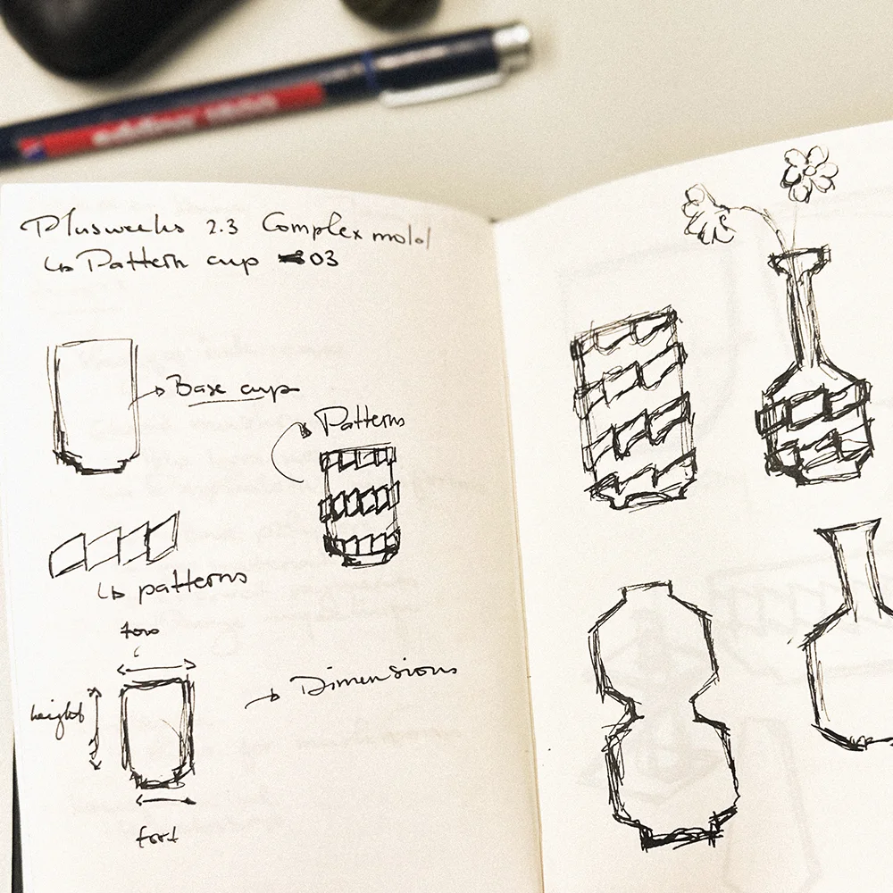 Deisgn sketches displaying examples of ceramics design